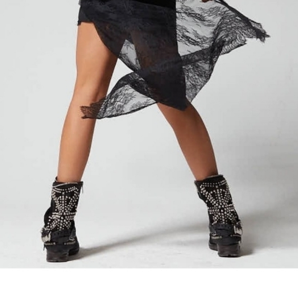 Like New A.S.98 Rockstar SID Studded Black Ankle Boots 36